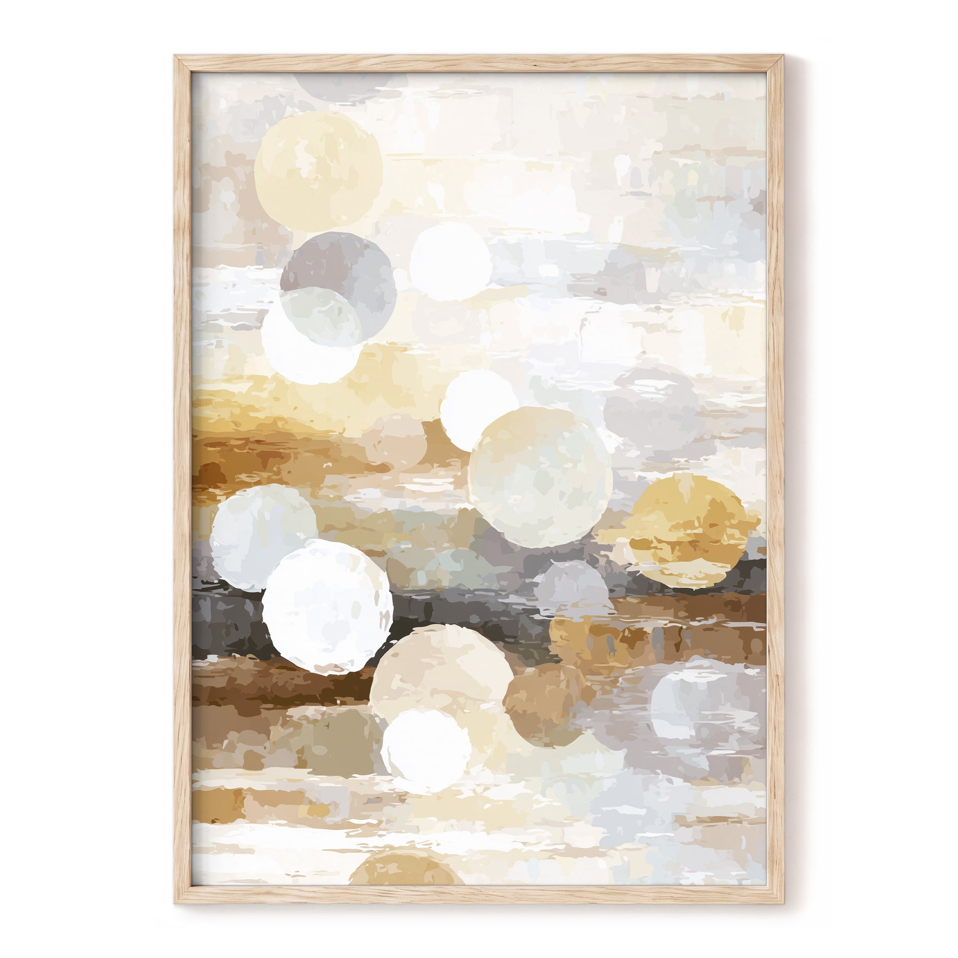 Soft Stone Drift Abstract – beige, gray, white minimalist wall art, front view