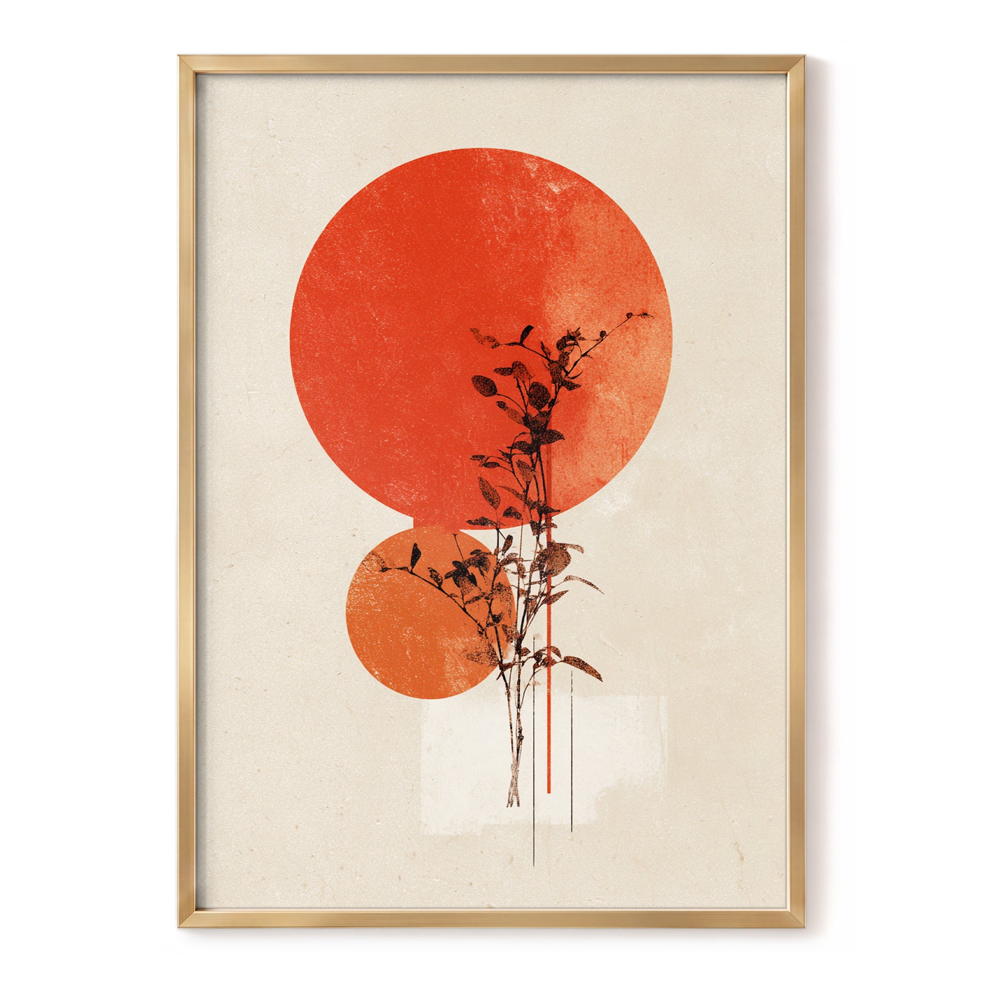 Solar Botanical Study, beige, red, orange nature wall art, front artwork view