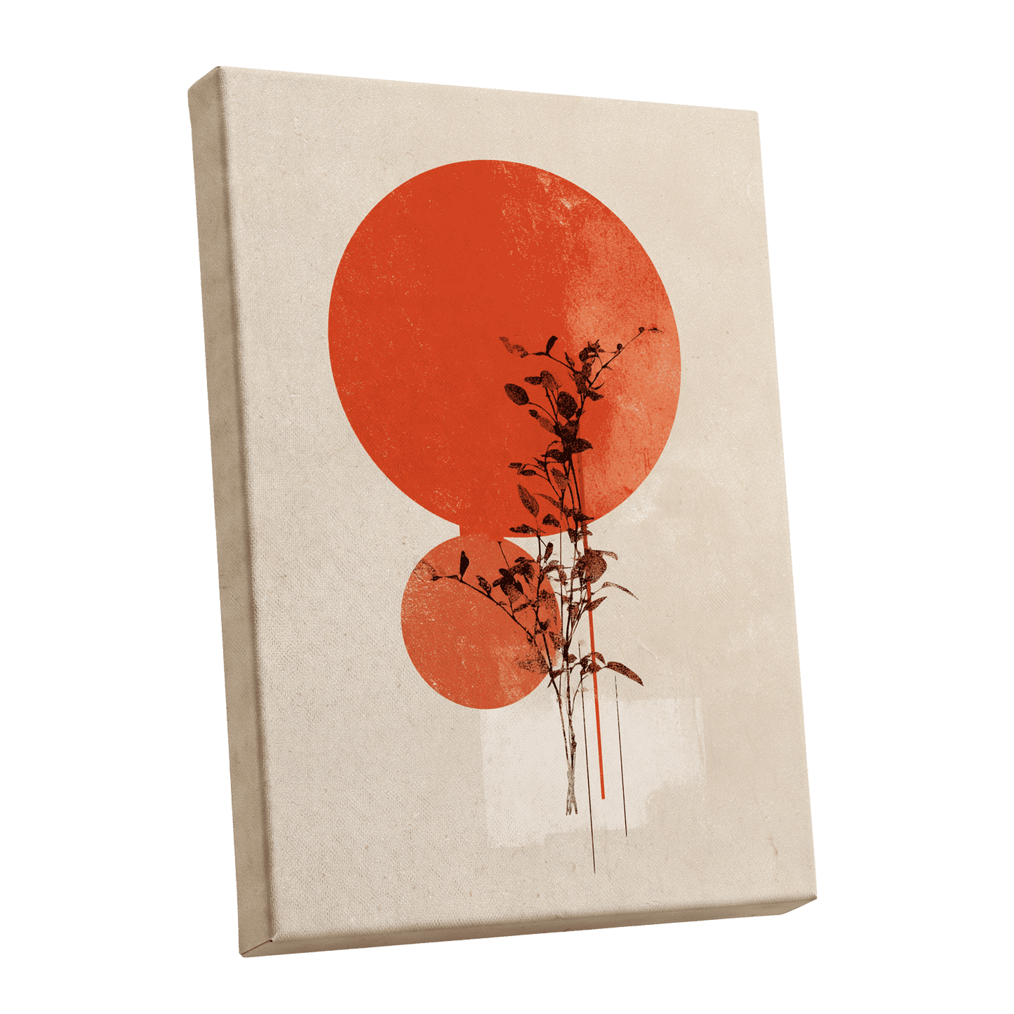 Solar Botanical Study, beige, red, orange nature wall art shown as a stretched canvas wall art