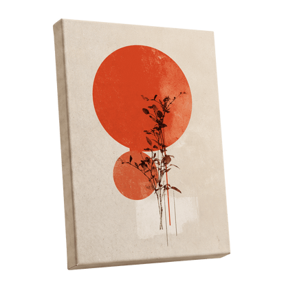 Solar Botanical Study, beige, red, orange nature wall art shown as a stretched canvas wall art