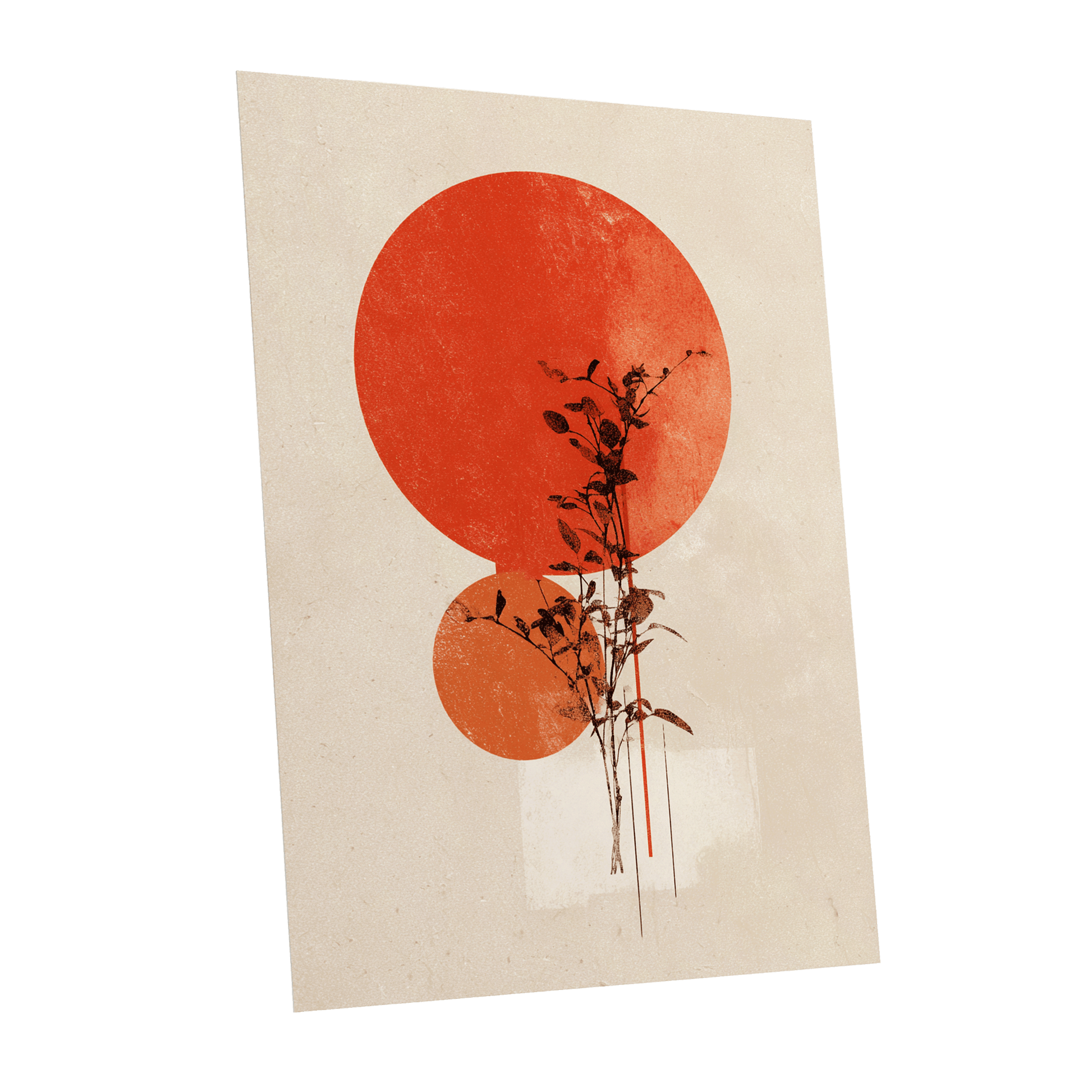 Solar Botanical Study, beige, red, orange nature wall art shown as a unframed poster wall art print