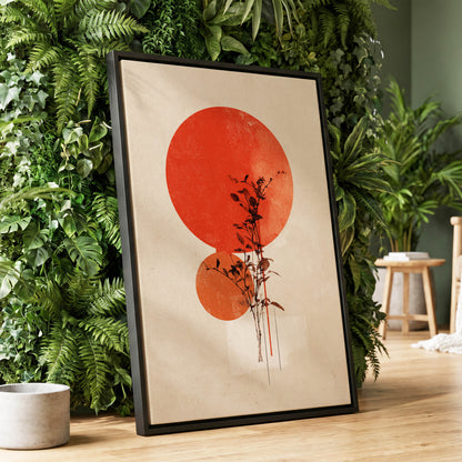 Solar Botanical Study, beige, red, orange nature wall art displayed in a styled interior, gallery view 1