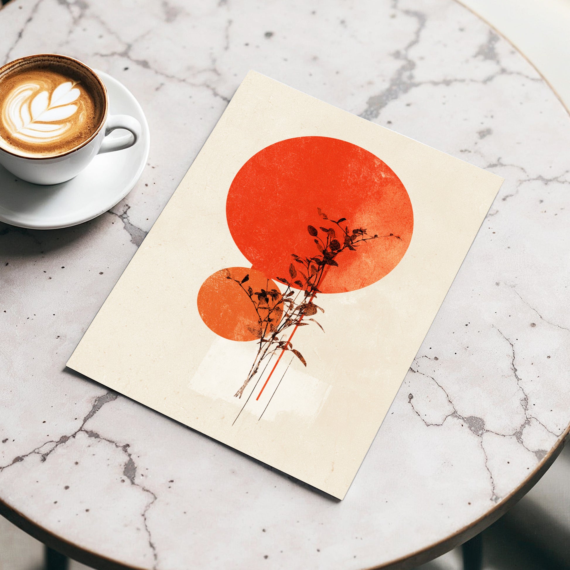 Solar Botanical Study, beige, red, orange nature wall art displayed in a styled interior, gallery view 3