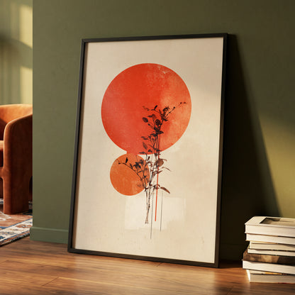 Solar Botanical Study, beige, red, orange nature wall art displayed in a styled interior, gallery view 4