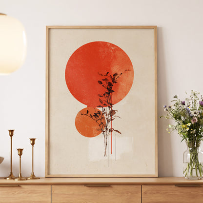 Solar Botanical Study, beige, red, orange nature wall art displayed in a styled interior, gallery view 5