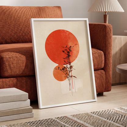 Solar Botanical Study, beige, red, orange nature wall art displayed in a styled interior, gallery view 6