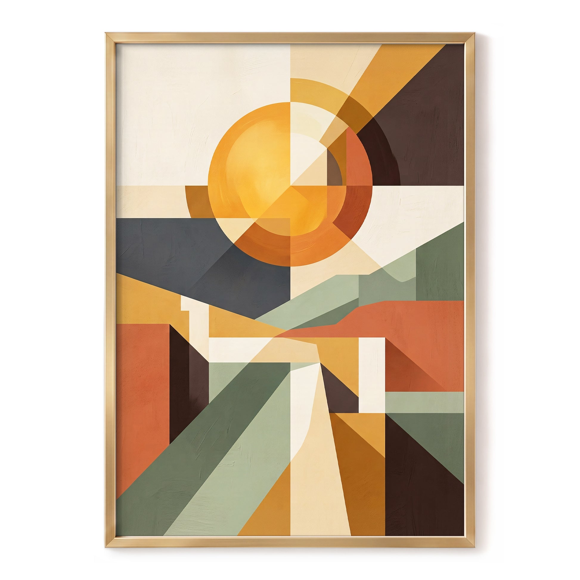 Solar Convergence, orange, beige, brown abstract wall art, front artwork view