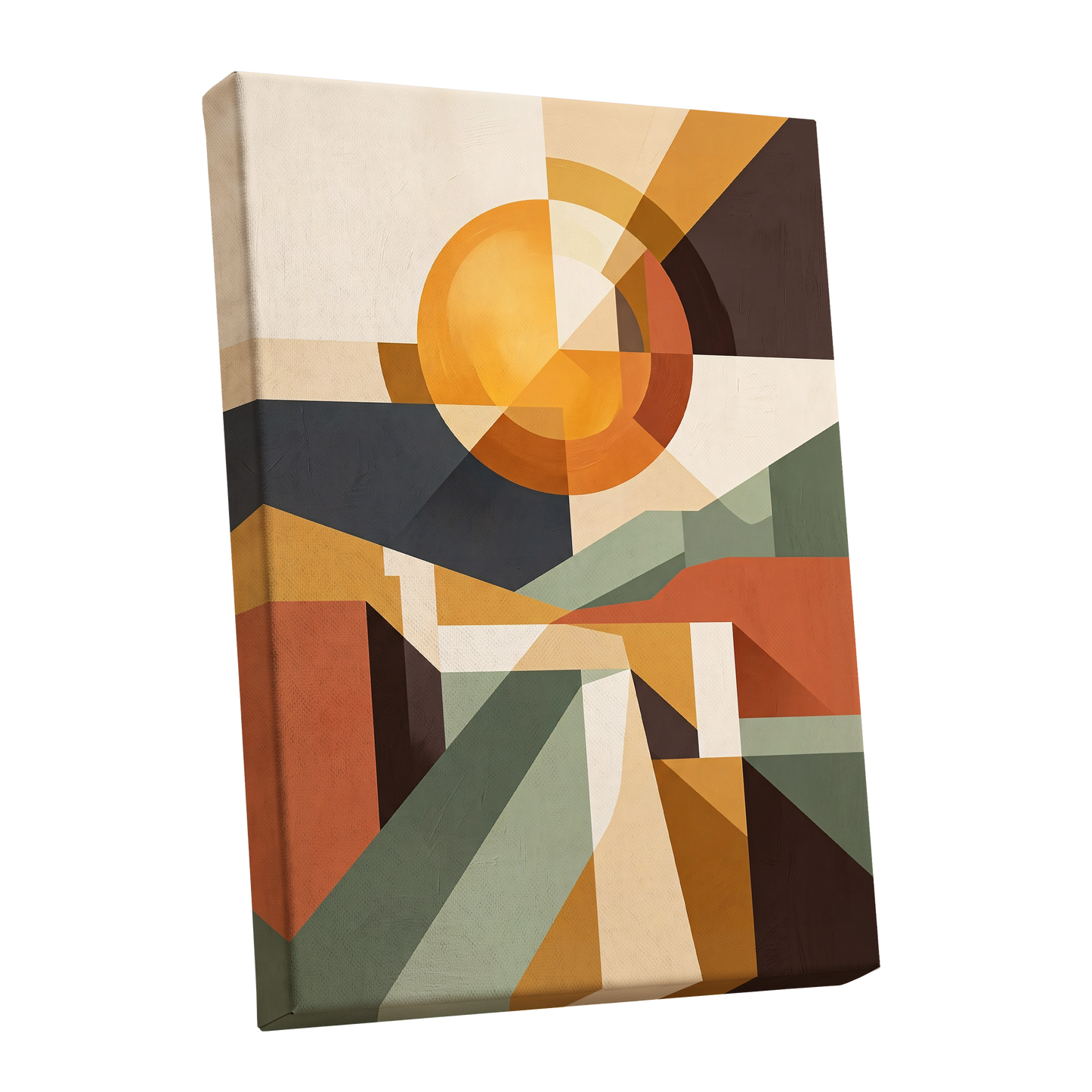 Solar Convergence, orange, beige, brown abstract wall art shown as a stretched canvas wall art