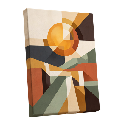 Solar Convergence, orange, beige, brown abstract wall art shown as a stretched canvas wall art