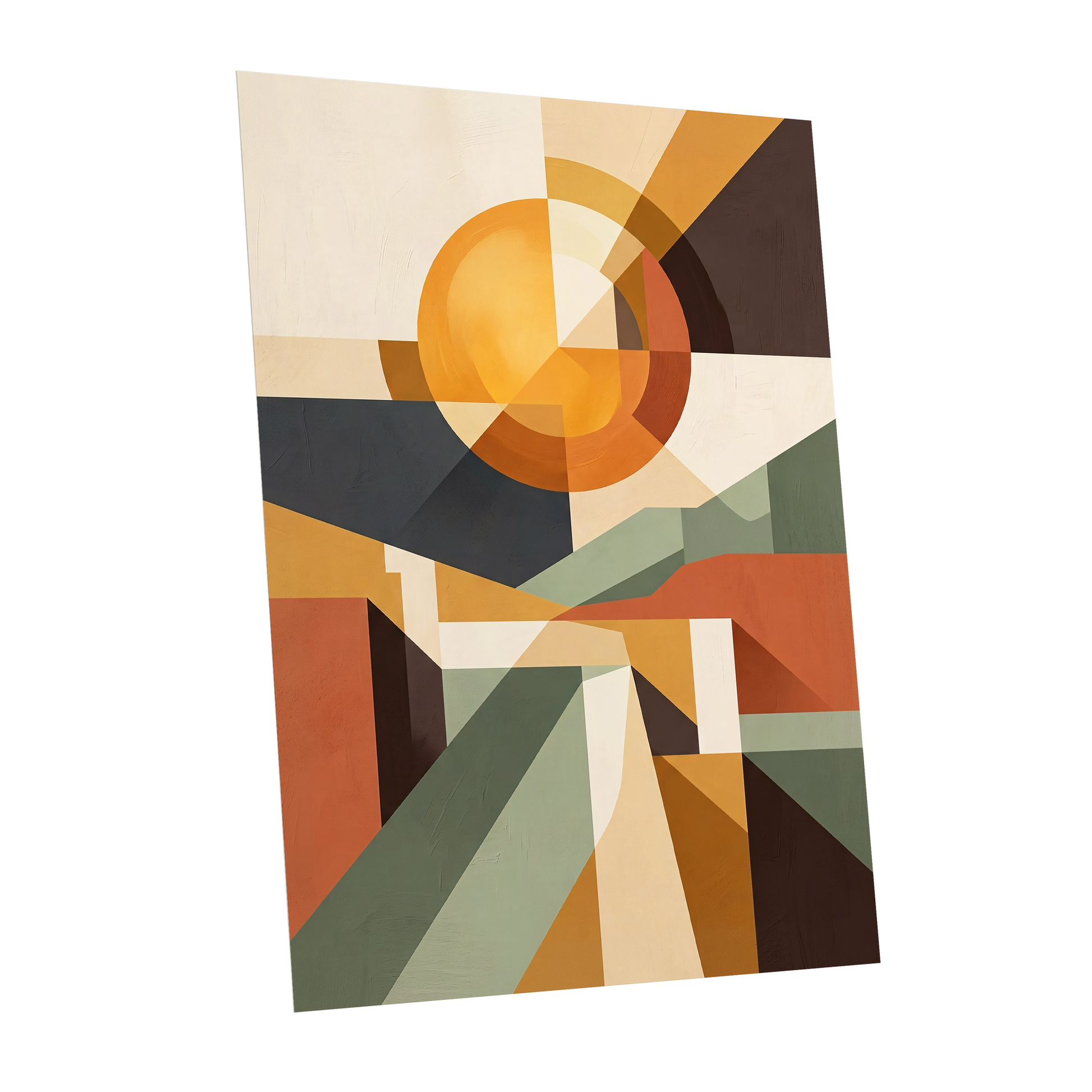 Solar Convergence, orange, beige, brown abstract wall art shown as a unframed poster wall art print