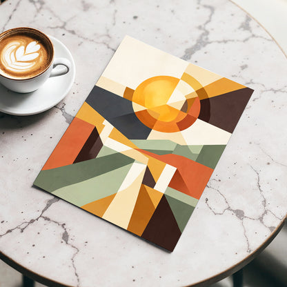 Solar Convergence, orange, beige, brown abstract wall art displayed in a styled interior, gallery view 3