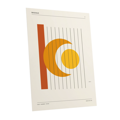 Solar Crescent Grid, beige, orange, yellow minimalist wall art shown as a unframed poster wall art print