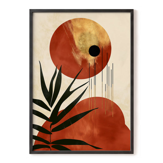 Solar Fronds, black, beige, orange nature wall art, front artwork view