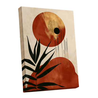 Solar Fronds, black, beige, orange nature wall art shown as a stretched canvas wall art