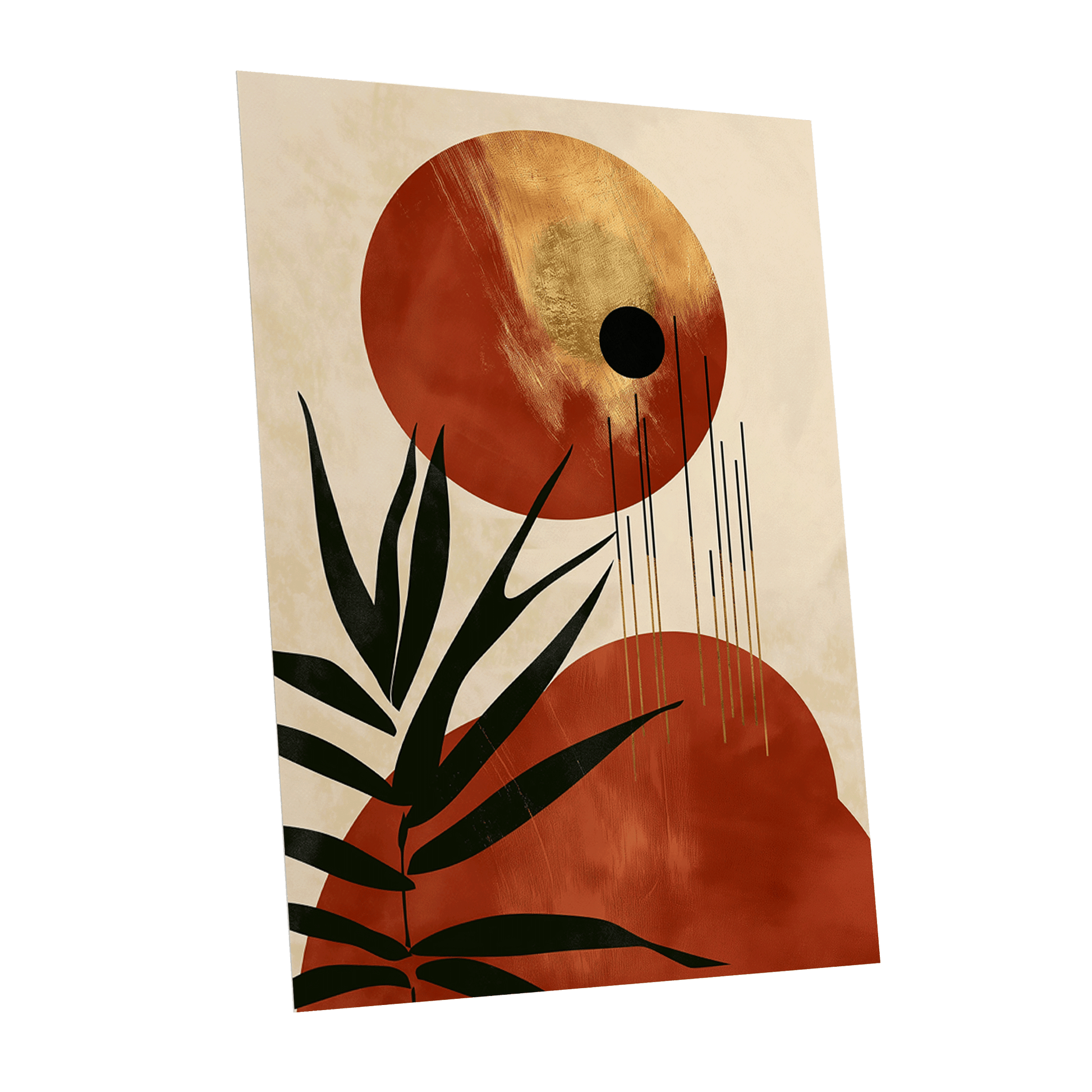 Solar Fronds, black, beige, orange nature wall art shown as a unframed poster wall art print