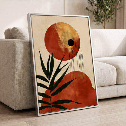 Solar Fronds, black, beige, orange nature wall art displayed in a styled interior, gallery view 2