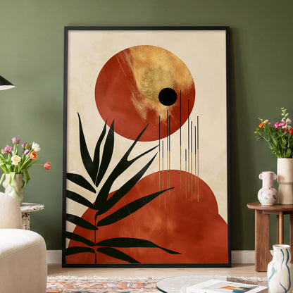 Solar Fronds, black, beige, orange nature wall art displayed in a styled interior, gallery view 4