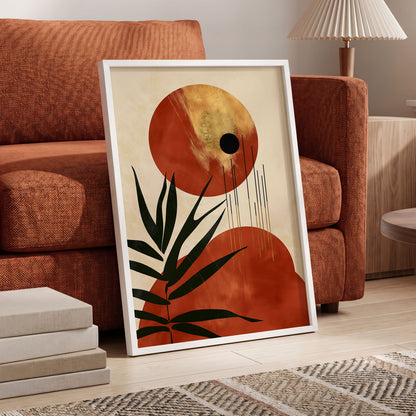 Solar Fronds, black, beige, orange nature wall art displayed in a styled interior, gallery view 6
