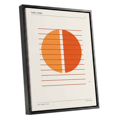 Solar Interval, beige, orange, brown minimalist wall art shown as a black framed canvas wall art