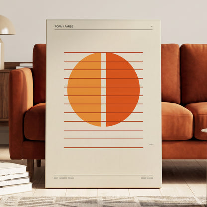 Solar Interval, beige, orange, brown minimalist wall art on canvas displayed in a styled interior, gallery view 1