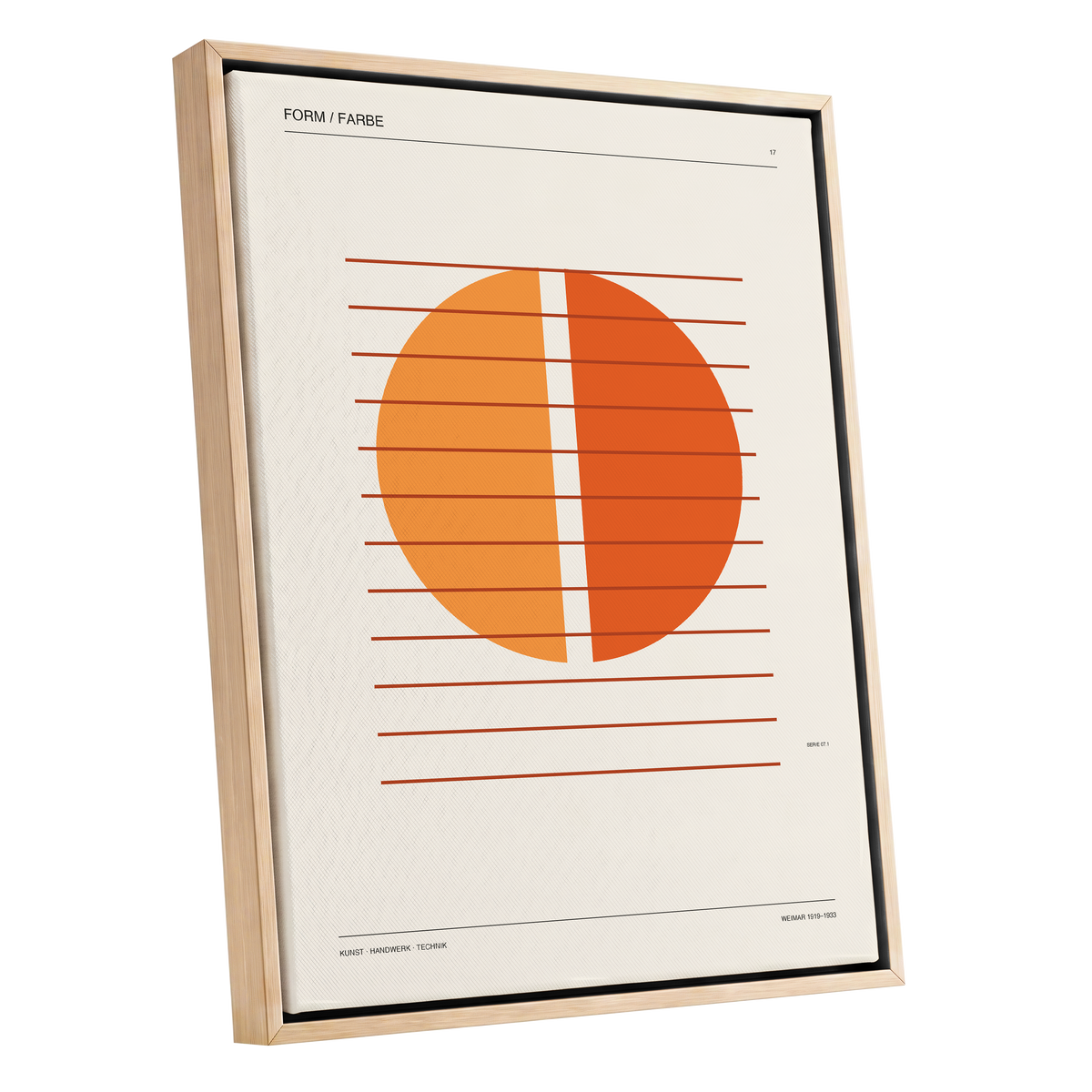 Solar Interval, beige, orange, brown minimalist wall art shown as a oak framed canvas wall art