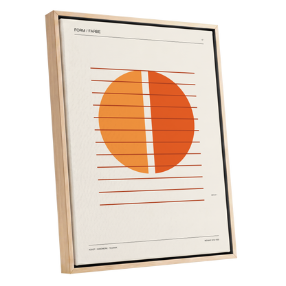 Solar Interval, beige, orange, brown minimalist wall art shown as a oak framed canvas wall art