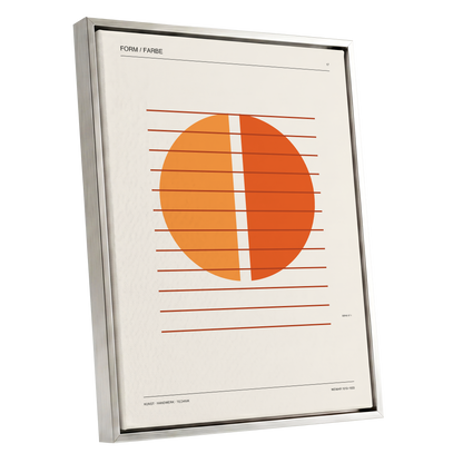 Solar Interval, beige, orange, brown minimalist wall art shown as a silver framed canvas wall art