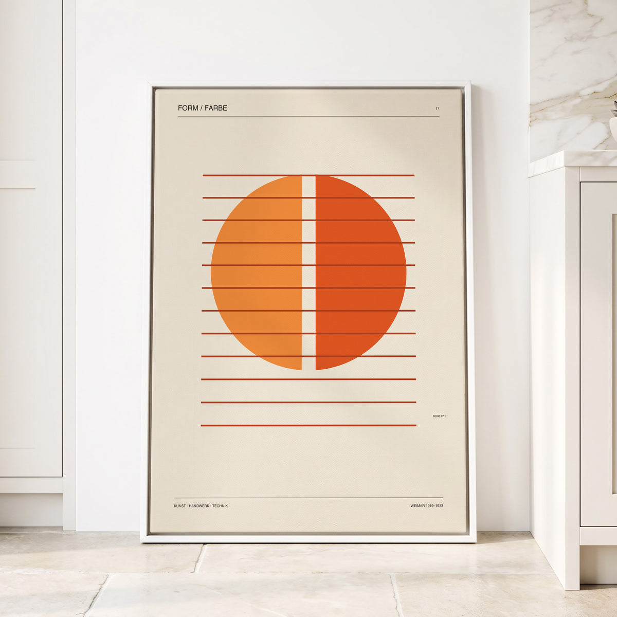 Solar Interval, beige, orange, brown minimalist wall art displayed in a styled interior, gallery view 1
