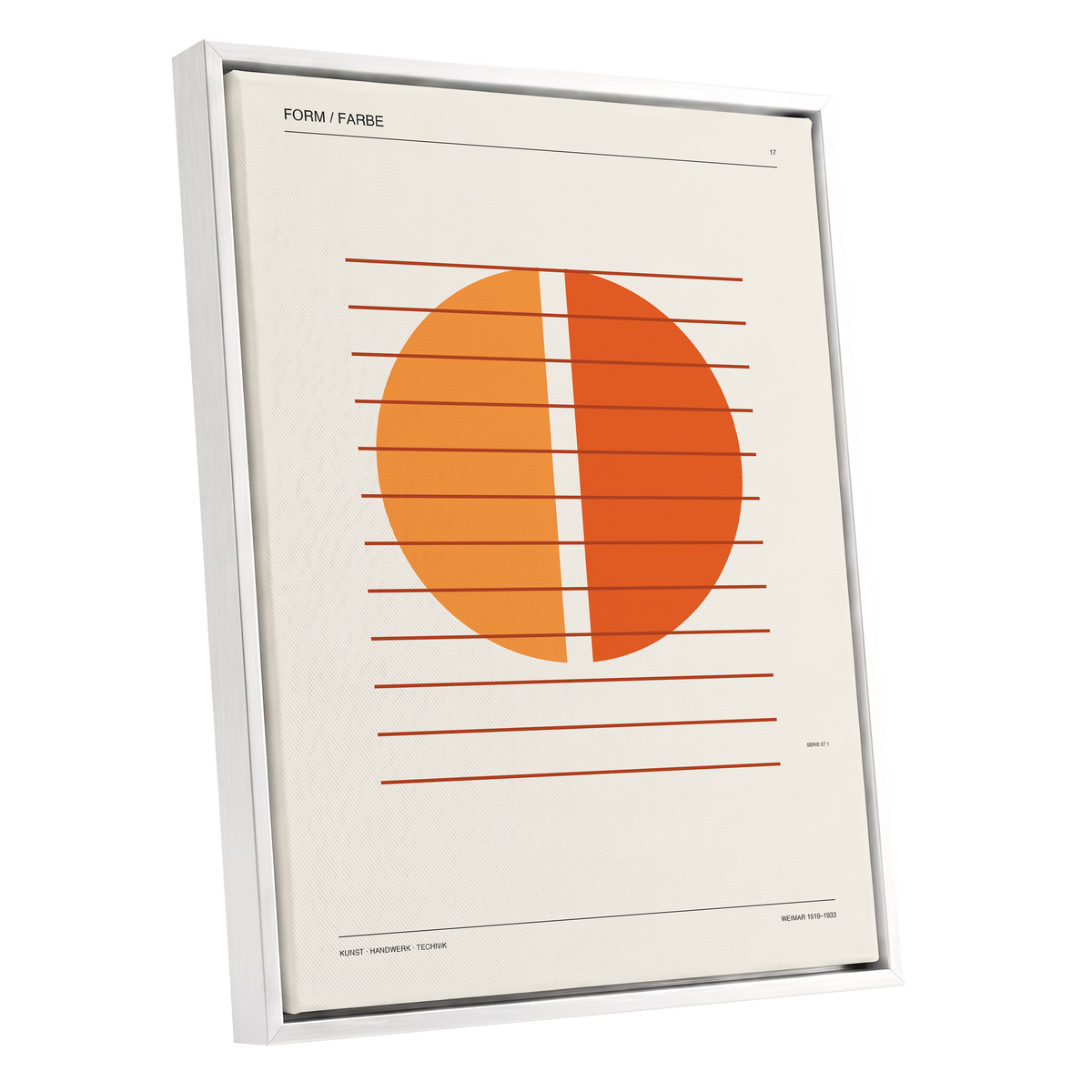 Solar Interval, beige, orange, brown minimalist wall art shown as a white framed canvas wall art