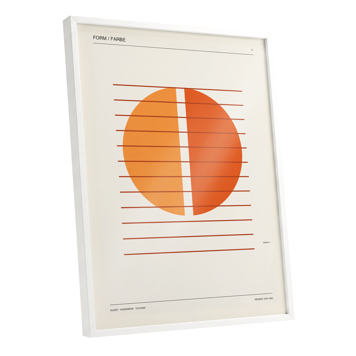 Solar Interval, beige, orange, brown minimalist wall art shown as a white framed poster wall art print