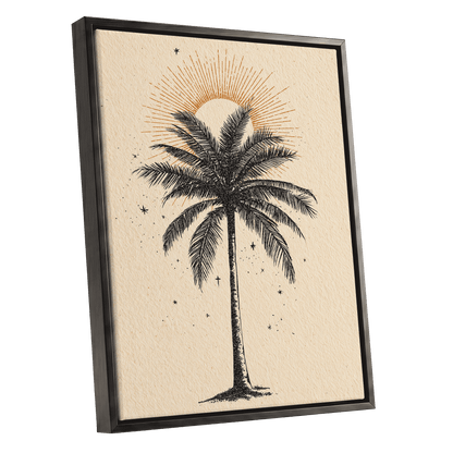 Solar Palm Reverie – black framed canvas option