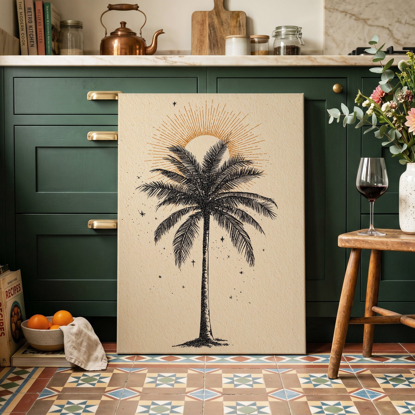 Solar Palm Reverie – canvas wall art in a styled interior, gallery view 1