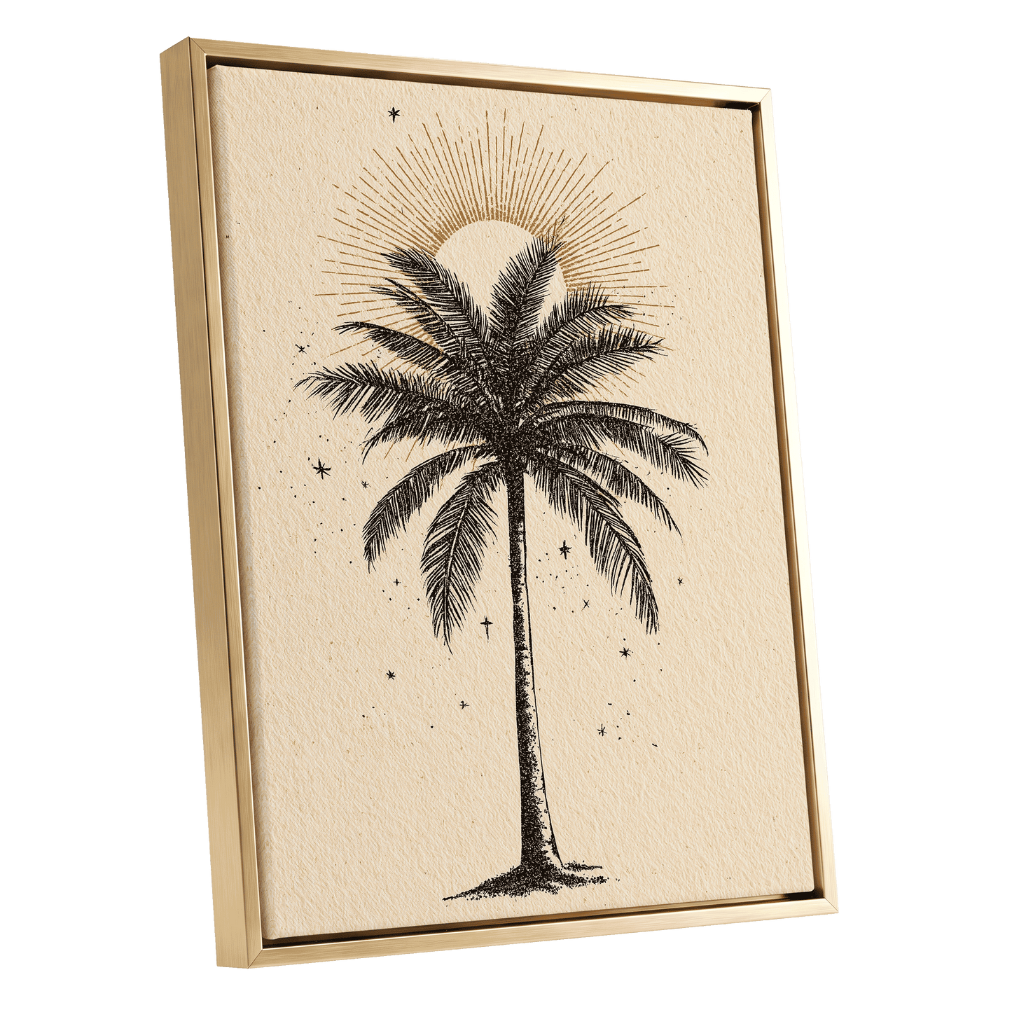 Solar Palm Reverie – gold framed canvas option