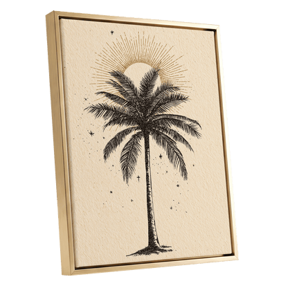 Solar Palm Reverie – gold framed canvas option