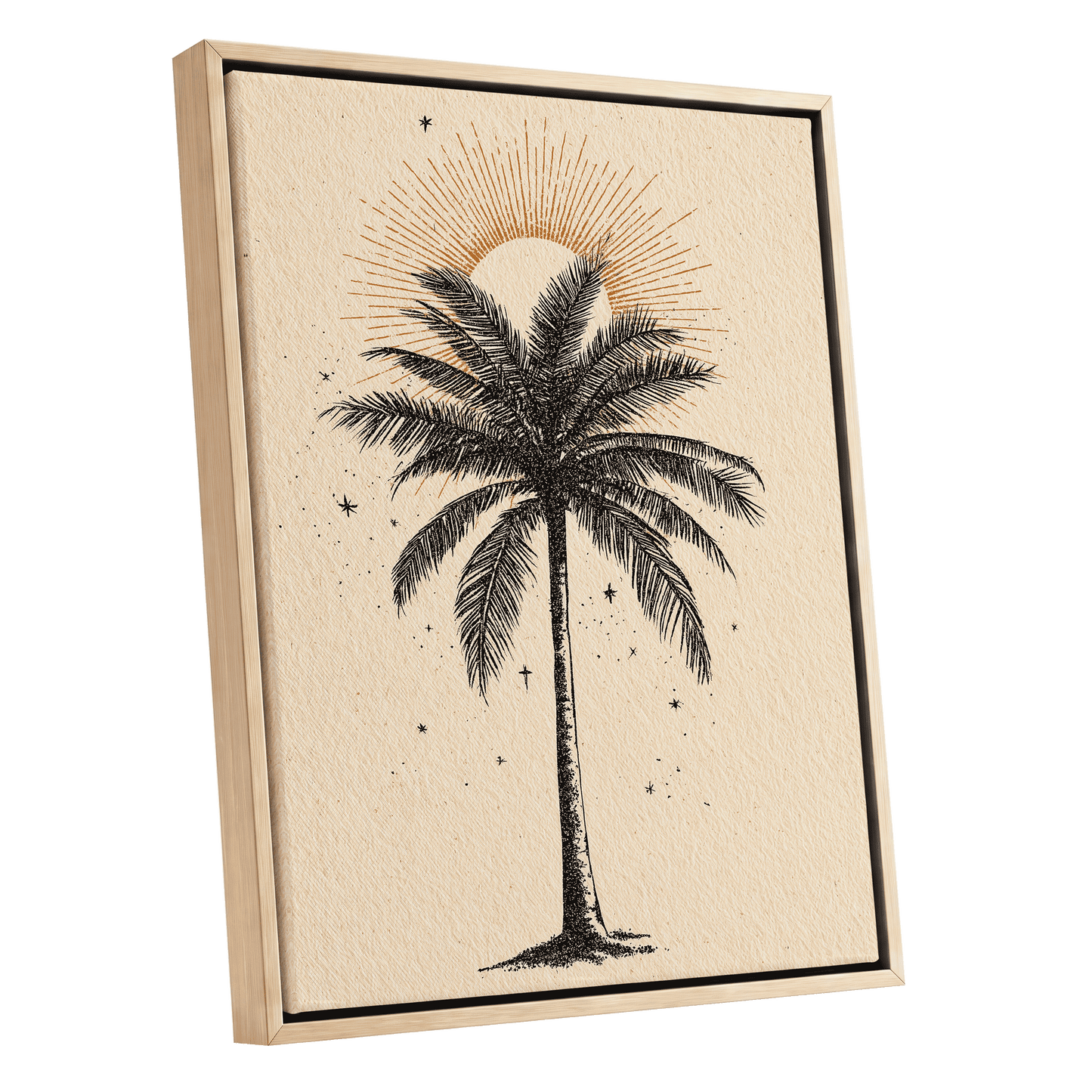 Solar Palm Reverie – oak framed canvas option