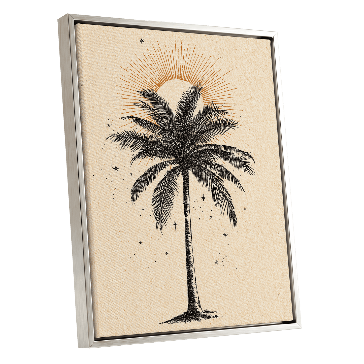Solar Palm Reverie – silver framed canvas option