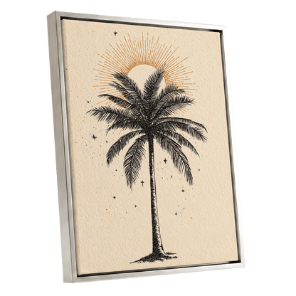 Solar Palm Reverie – silver framed canvas option