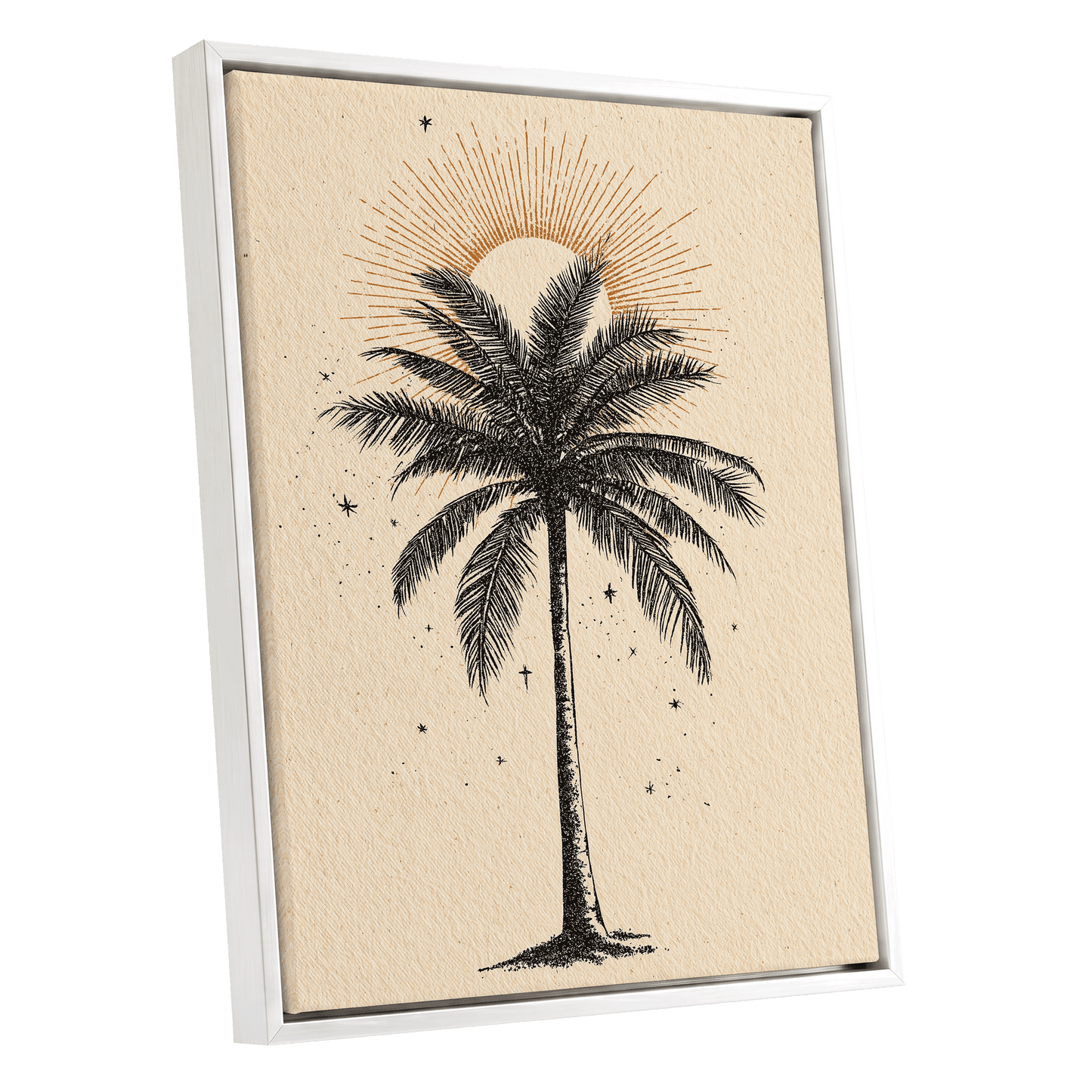 Solar Palm Reverie – white framed canvas option
