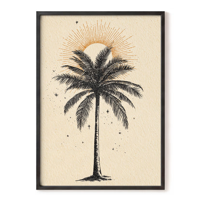 Solar Palm Reverie – black, beige, gold nature wall art, front view