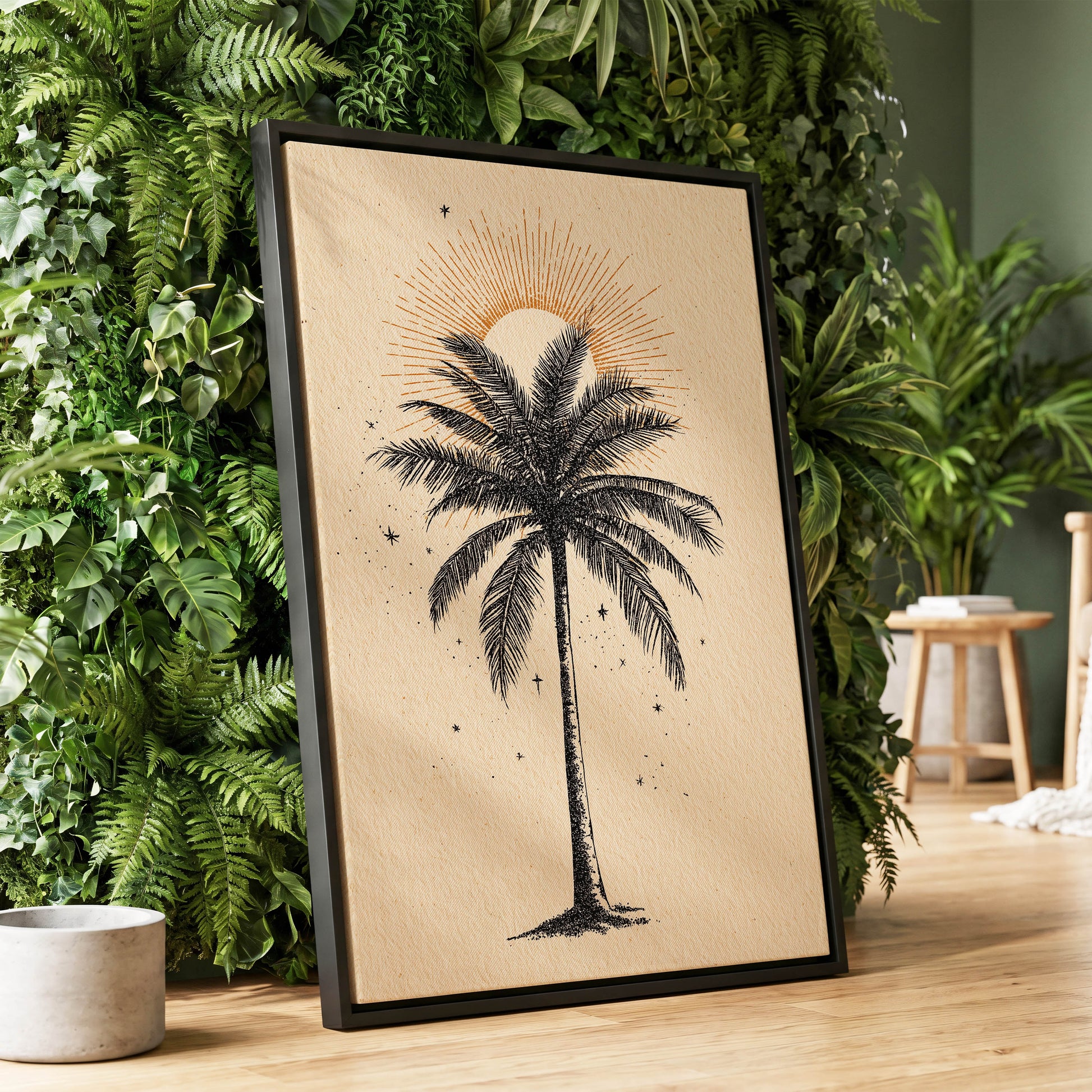 Solar Palm Reverie – wall art displayed in a styled interior, gallery view 1