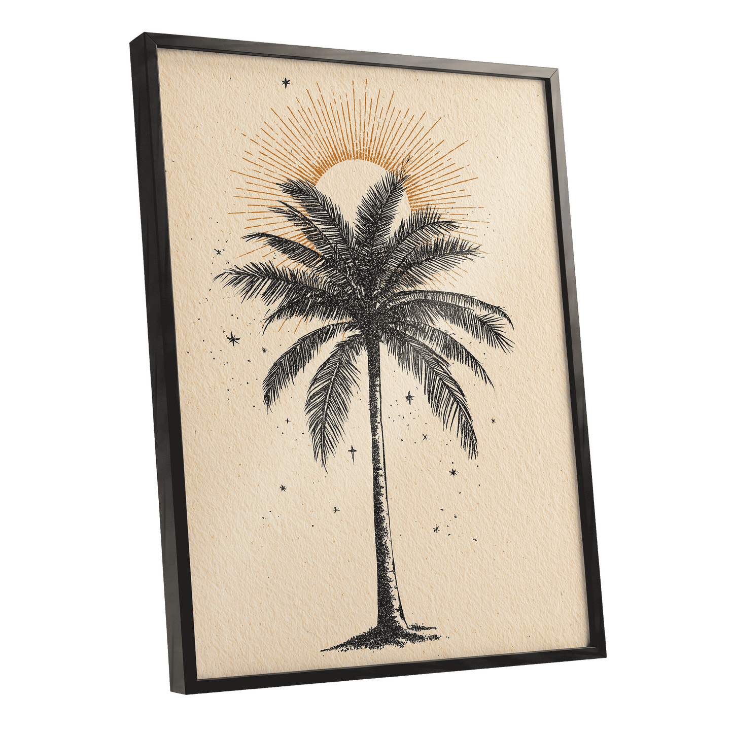 Solar Palm Reverie – black framed poster option