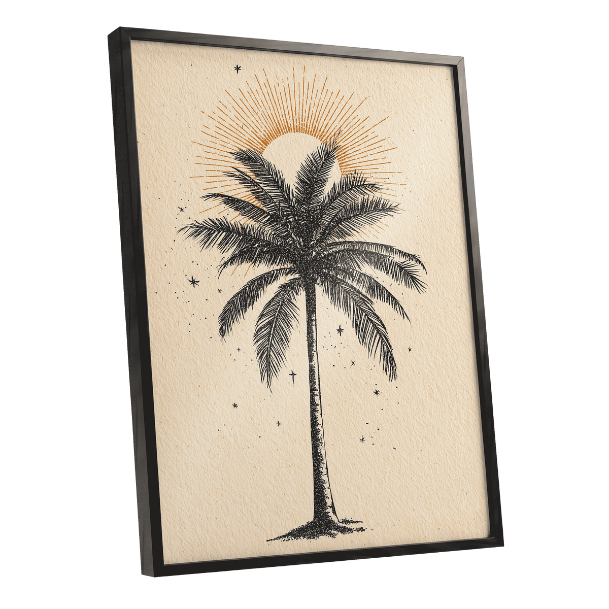 Solar Palm Reverie – black framed poster option