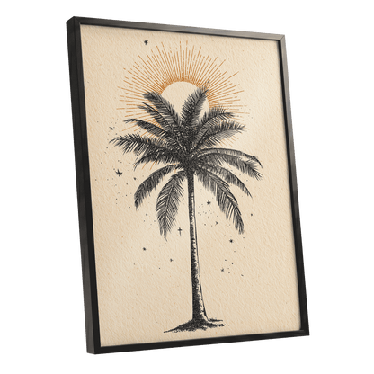 Solar Palm Reverie – black framed poster option