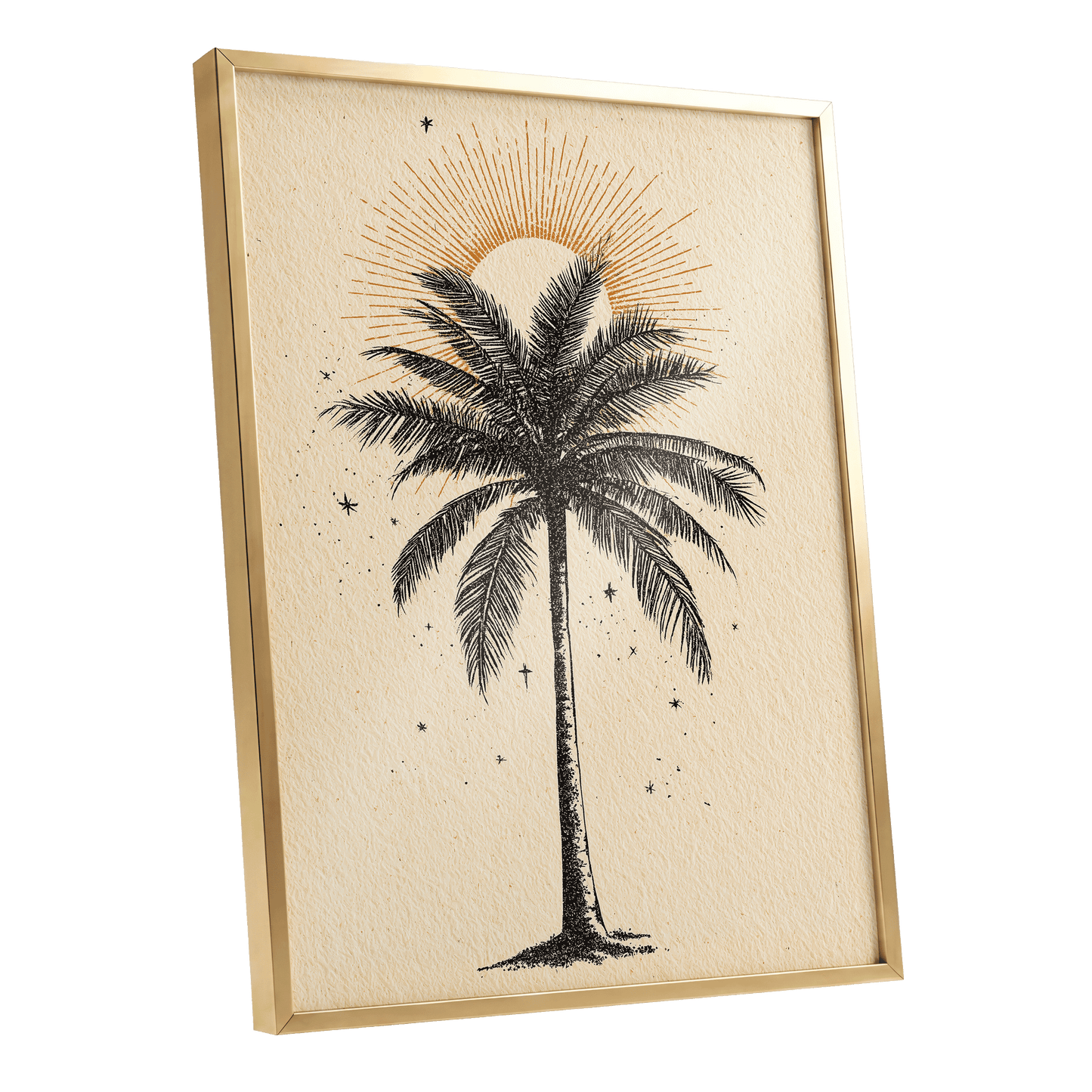 Solar Palm Reverie – gold framed poster option
