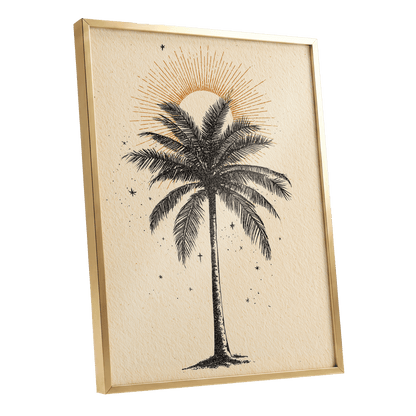 Solar Palm Reverie – gold framed poster option