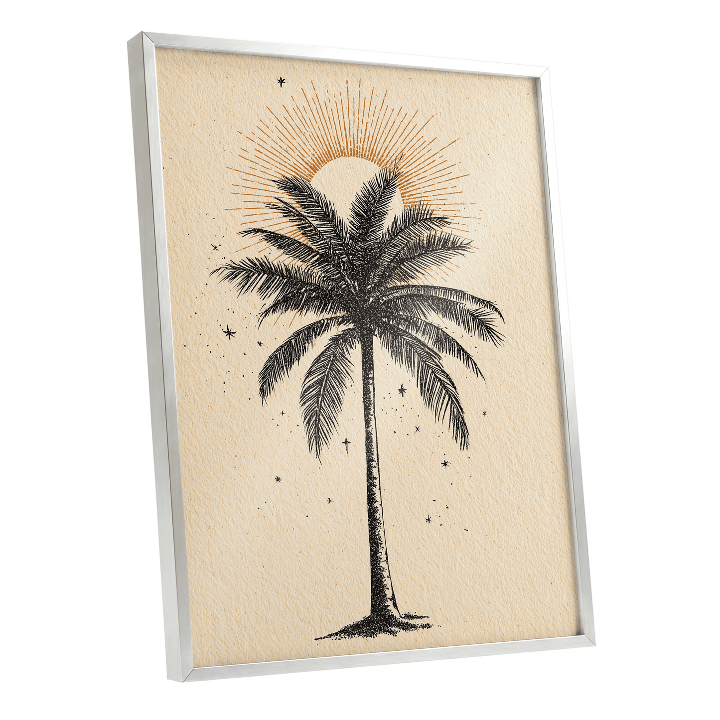 Solar Palm Reverie – silver framed poster option
