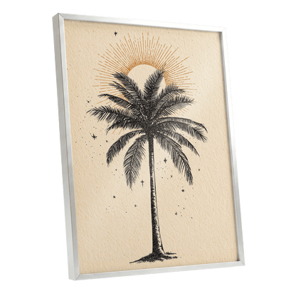 Solar Palm Reverie – silver framed poster option