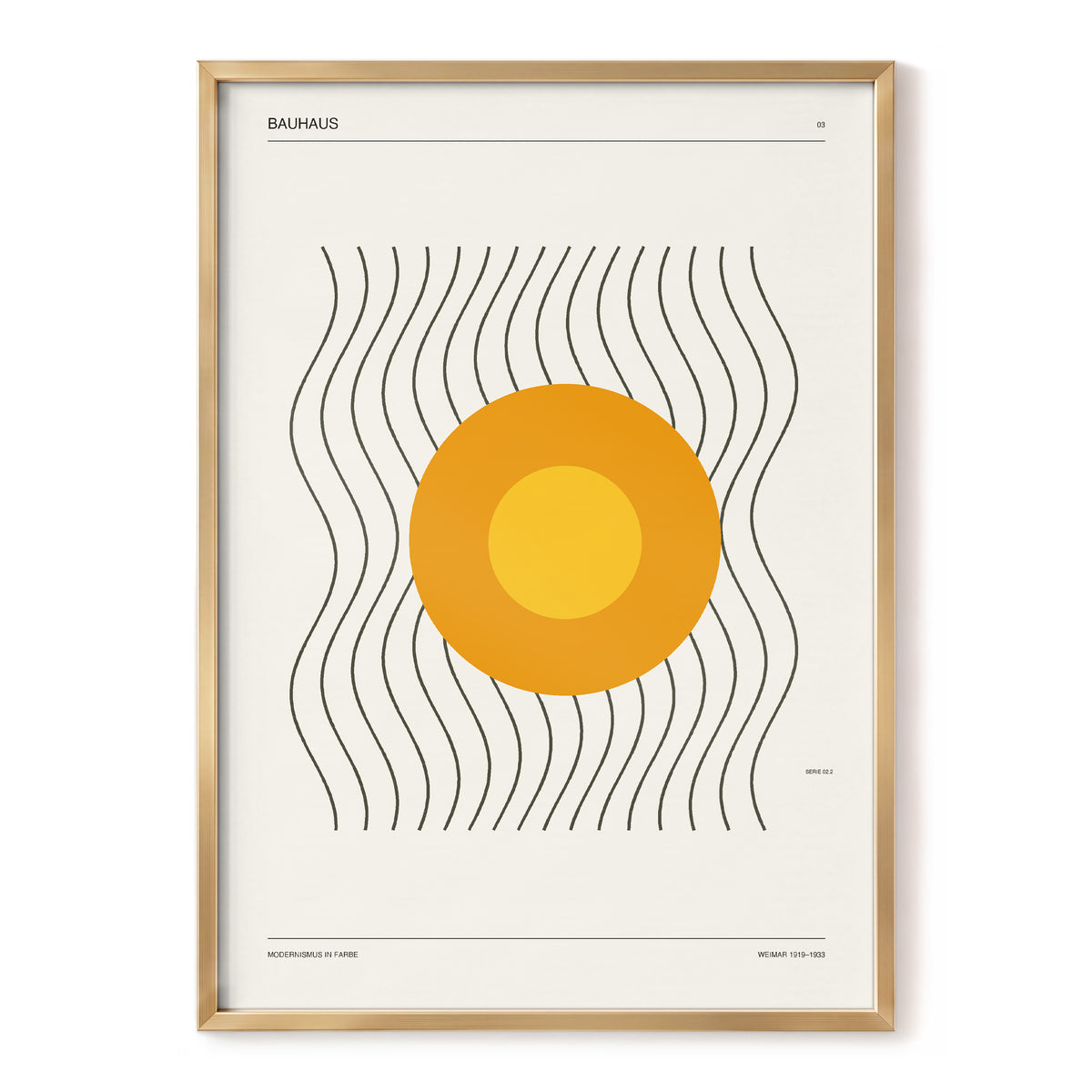 Solar Rhythm, beige, orange, black minimalist wall art, front artwork view