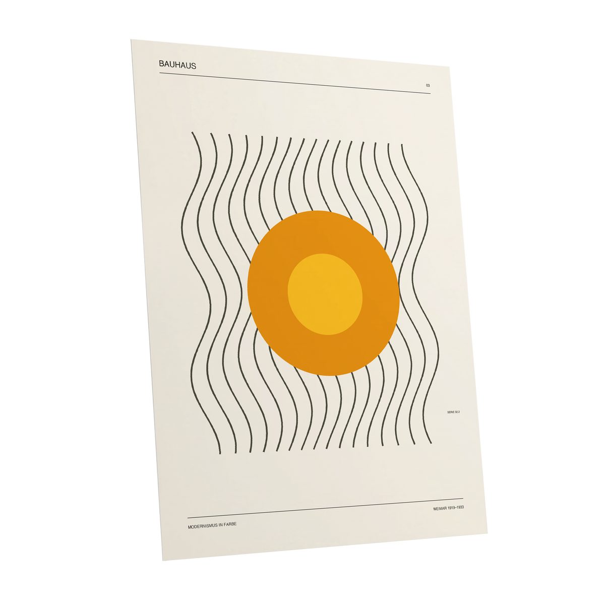 Solar Rhythm, beige, orange, black minimalist wall art shown as a unframed poster wall art print