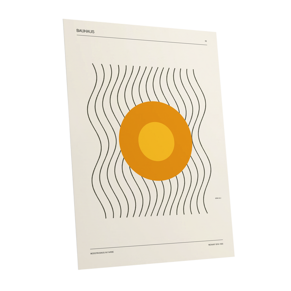 Solar Rhythm, beige, orange, black minimalist wall art shown as a unframed poster wall art print